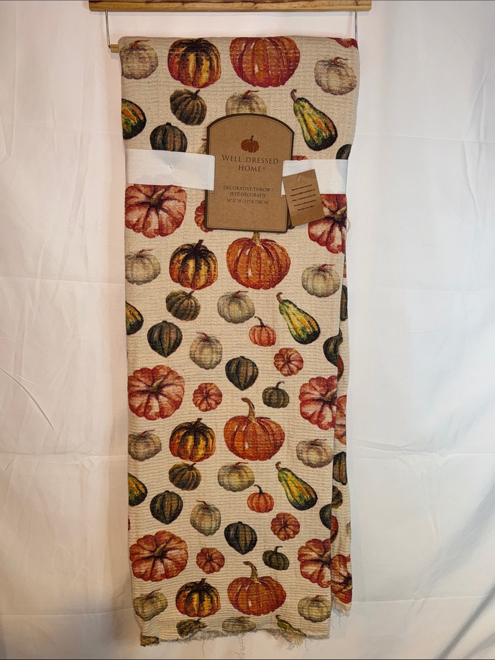 Pumpkin Print Decorative Throw - Cream and Orange